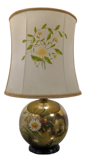 Gilded Ceramic Table Lamp with Floral Decoration by Ghinza, 1970s