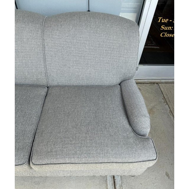 Arhaus Upholstered Gray-Blue Three-Seat Sofa With Rolled Arms For Sale - Image 9 of 16