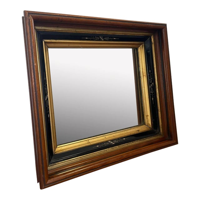 Vintage Wood Framed Mirror With Gilt Wood and Hand Painted Accents. For Sale