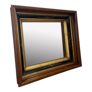 Vintage Wood Framed Mirror With Gilt Wood and Hand Painted Accents.