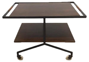 Walnut Steel Serving Trolley with Magazine Holder, 1970s