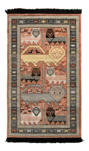 Rug & Kilim Tribal Style Rug, Red and Gray Lion Pictorial, 3x5
