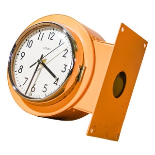 Orange Double-Sided Slave Clock from Citizen, 1980s For Sale