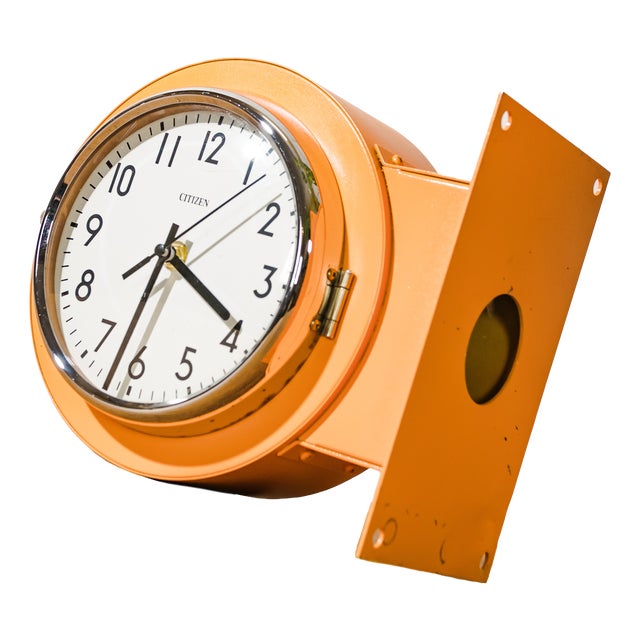 Orange Double-Sided Slave Clock from Citizen, 1980s For Sale