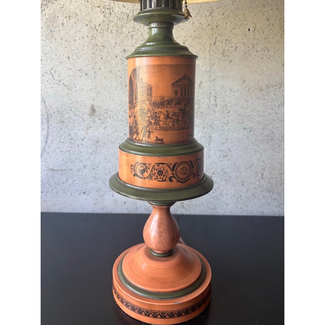 1940s French Neoclassical Painted Tole Table Lamps With Metal Shades - a Pair For Sale - Image 11 of 12