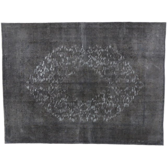 Distressed Vintage Turkish Dark Gray Rug - 09'06 X 12'08 For Sale In Dallas - Image 6 of 7