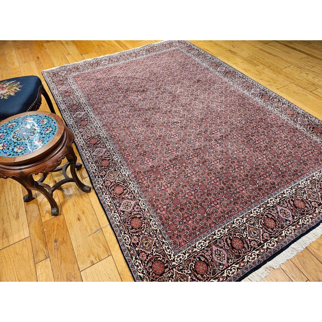 Vintage Persian Bidjar Rug, Hand-Knotted Wool, Allover Herati Geometric Pattern, Red & Navy, 7x10 For Sale - Image 9 of 18