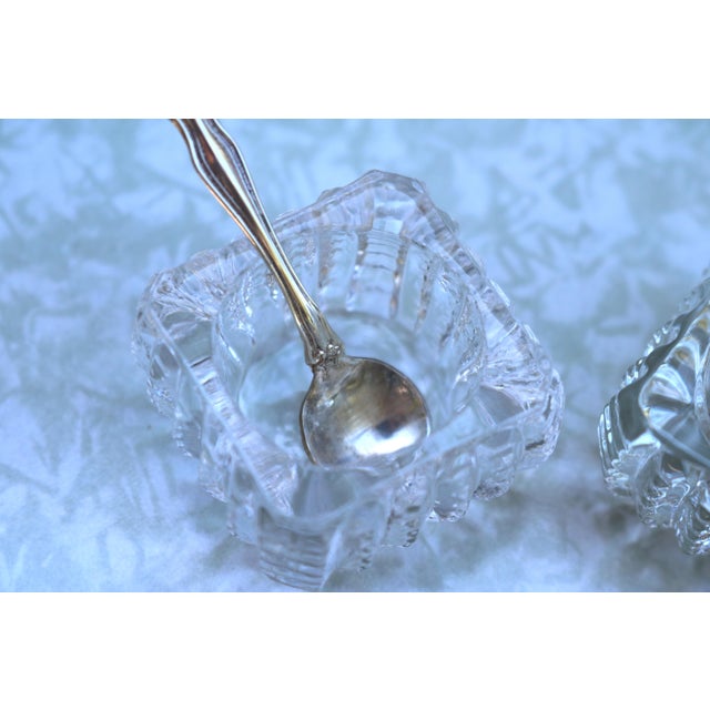 Westmoreland Glass 1940's Westmoreland Crystal Salt Cellars With Sterling Silver Salt Spoons- 4 Pieces For Sale - Image 4 of 14