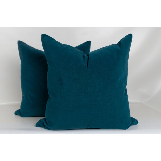 Designer Teal Velvet Pillow Covers 22x22 - a Pair For Sale - Image 4 of 4