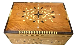 Vintage Handmade Inlaid Marquetry Mother of Pearl Wood Dresser Jewelry Box