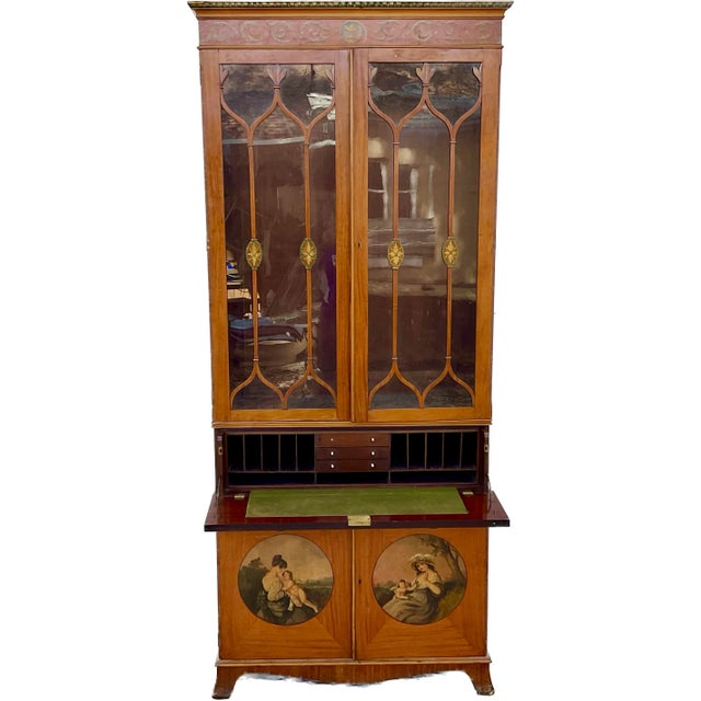 English Satinwood Painted Bureau Bookcase For Sale - Image 10 of 10