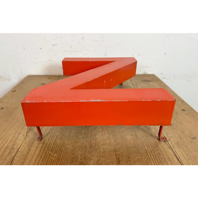 Vintage Red Iron Facade Letter Z, 1970s For Sale - Image 6 of 11