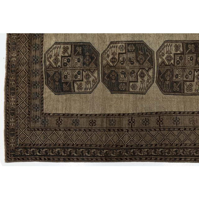 Taupe Antique Turkaman Wool Rug With Geometric Gull Medallions in Muted Taupe & Espresso For Sale - Image 8 of 9