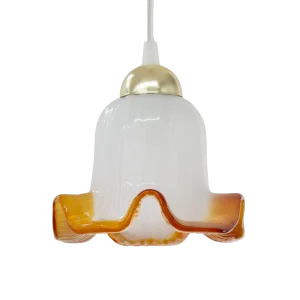 Vintage Pendant Lamp in White Silk Murano Glass, 1980s