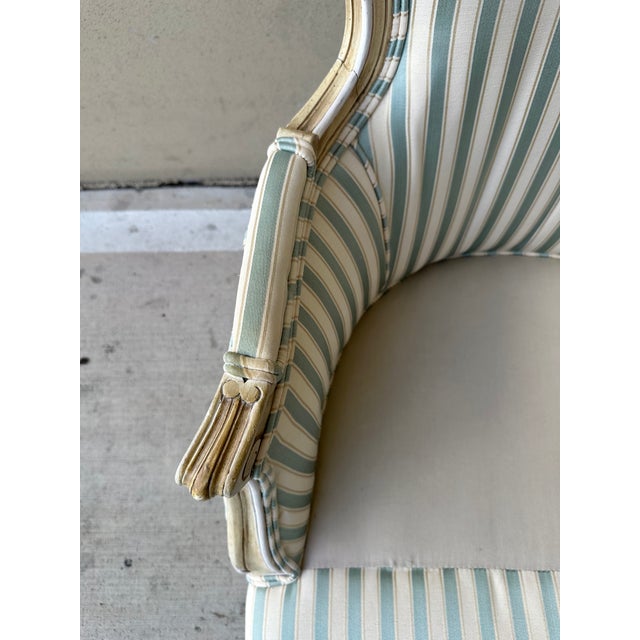 Ivory Vintage French Louis XV Style Striped Silk Bergère Chair With Matching Pillow For Sale - Image 8 of 16
