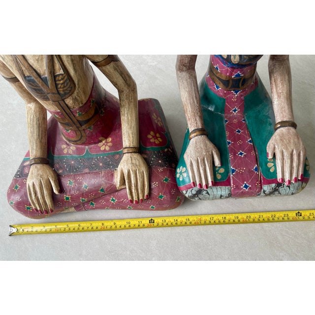 Monumental Pair of Javanese Loro Blonyo Hand-Carved Wooden Figures, Mid-20th Century For Sale - Image 12 of 12