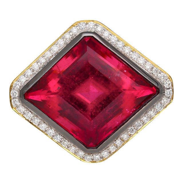 17.16 Carat Lozenge Cut Rubellite Red Tourmaline Ring, Size 7.25 For Sale