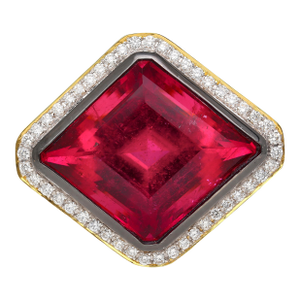 17.16 Carat Lozenge Cut Rubellite Red Tourmaline Ring, Size 7.25