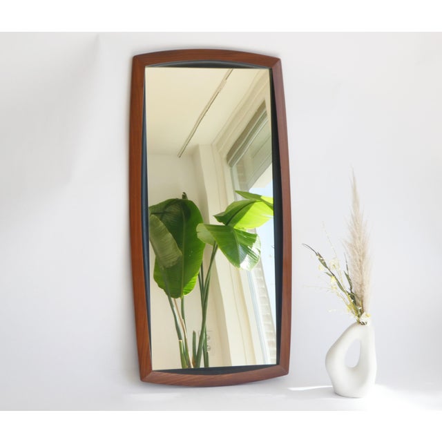 Mid-Century Modern Vintage Modernist Scandinavian Danish Teak Wall Mirror, 1960s For Sale - Image 3 of 12