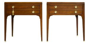 Mid Century French Directoire Mahogany Leather Side Tables by Heritage Henredon - A Pair