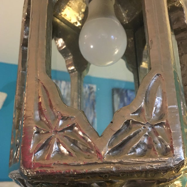 Chased German Silver Over Wood Hanging Light Fixture For Sale In Miami - Image 6 of 9