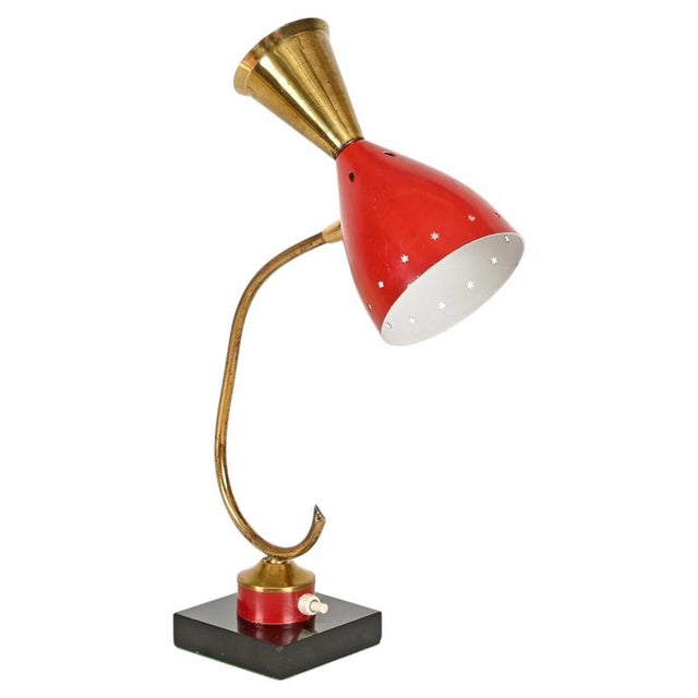 Adjustable Table Lamp in Brass and Red Metal from Stilnovo, Italy, 1950s For Sale - Image 15 of 15