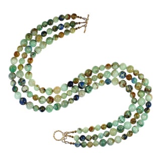 Ajd 17 Inch Three Strand Chrysocolla and Azurite Necklace For Sale