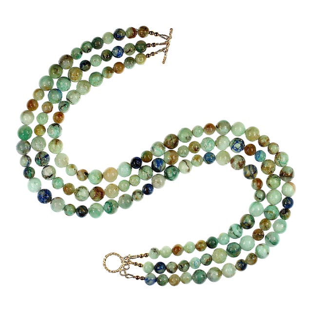 Ajd 17 Inch Three Strand Chrysocolla and Azurite Necklace For Sale