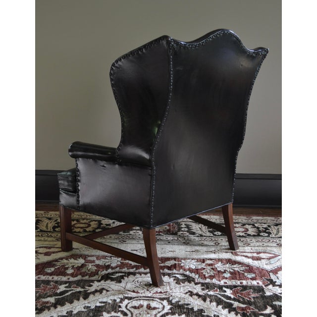 Kittinger Early Kittinger Wing Chair in Black Leather For Sale - Image 4 of 8