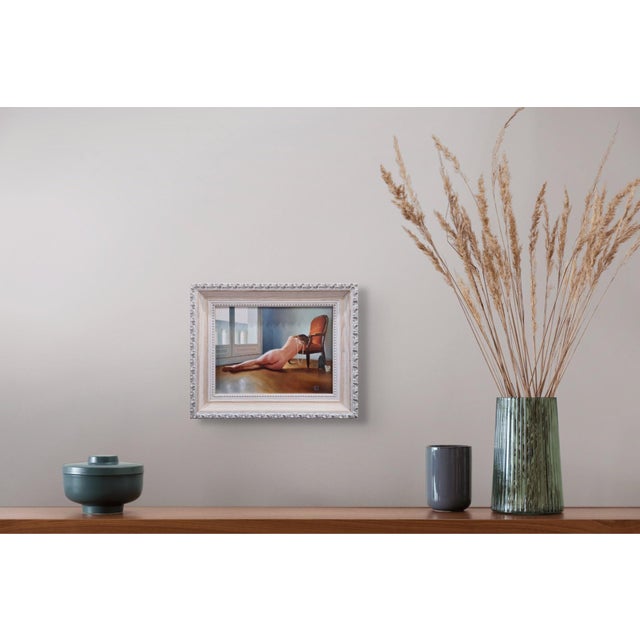 Early 21st Century The Orange Voltaire II by Linda Delahaye | Oil on panel Nude figure reclining near a chair. For Sale - Image 5 of 5