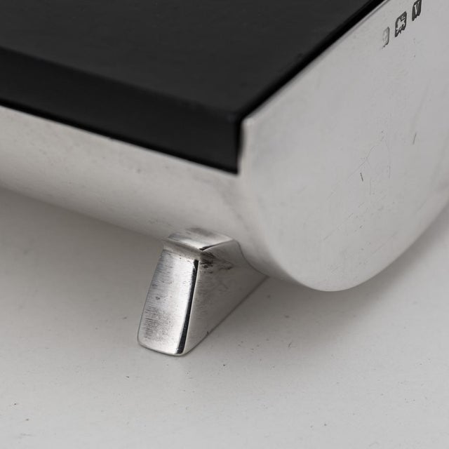 Metal English Art Deco Silver & Lacquer Cigarette Box, 1920s For Sale - Image 7 of 13