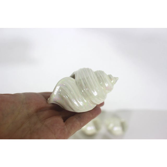Coastal Iridescent Ceramic Snail Shell Napkin Rings- Set of 11 For Sale - Image 3 of 11
