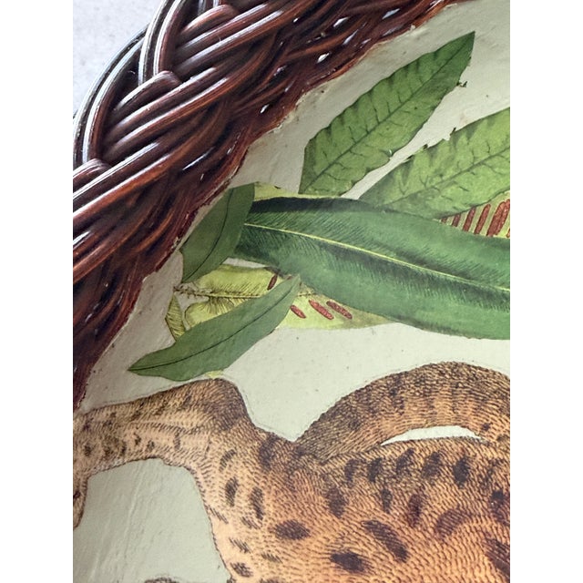 Vintage Hand Painted & Decoupaged Rattan Leopard Oval Serving Tray For Sale - Image 4 of 11