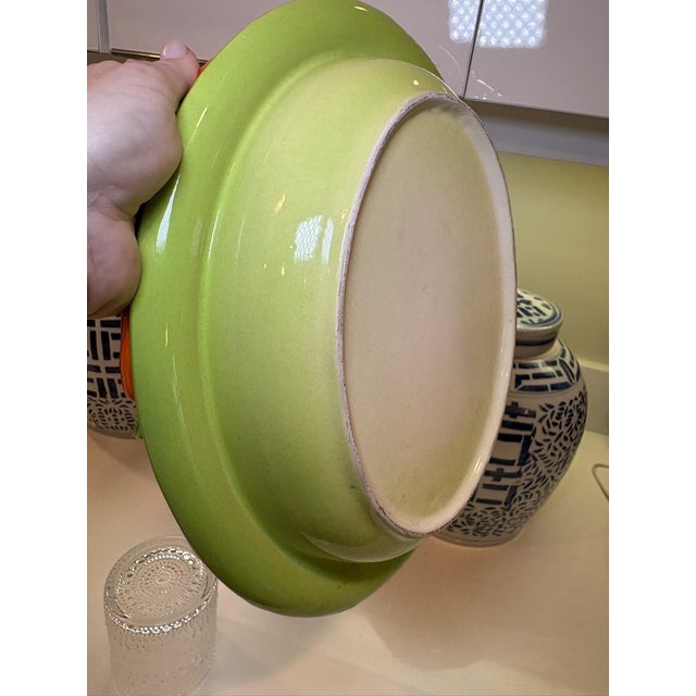 Bright Green Vintage Trompe L’Oeil Style Carrot Rim Serving Bowl Easter Spring Ceramic Centerpiece Dish For Sale - Image 8 of 11
