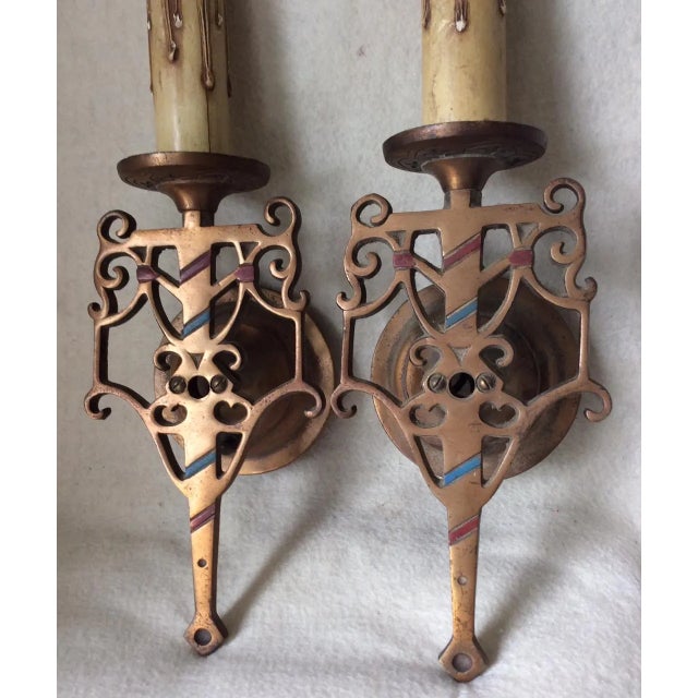 Antique Bronze Wall Sconces, Elegant Art Deco Lighting, Home Decor For Sale - Image 4 of 6