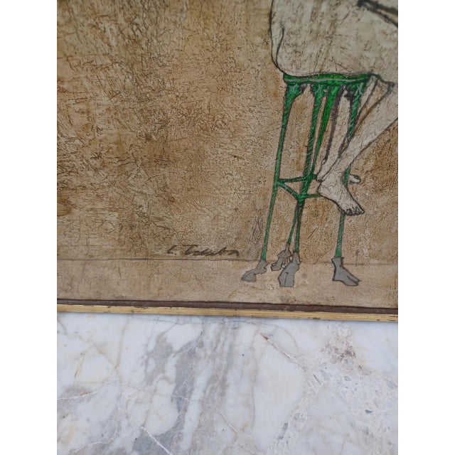 Vintage oil painting on canvas of a nude woman on stool. Framed and signed