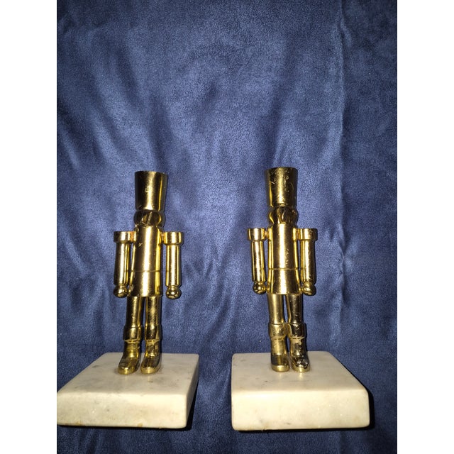 Vintage Decorative Metal Nutcracker Figurines Mounted on Marble Bases For Sale - Image 4 of 4