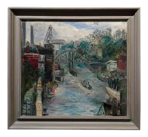 Sara Berman Beach-Navigating Along the Hudson River in New York 1930s-Oil Painting