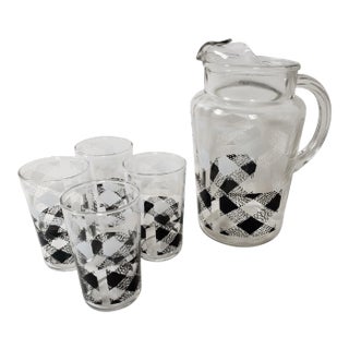 1950s Mid-Century Modern Gingham Juice Set - 5 Pieces For Sale