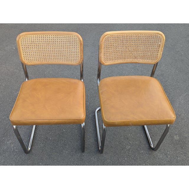 Mid-Century Modern Late 20th Century Mid Century Cantilever Dining Chairs Attributed to Marcel Breuer Set of 2 For Sale - Image 3 of 9