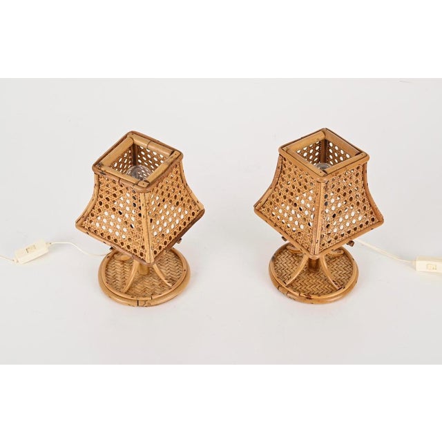 Wood Mid-Century Italian Table Lamps in Rattan and Vienna Straw, 1960s, Set of 2 For Sale - Image 7 of 18