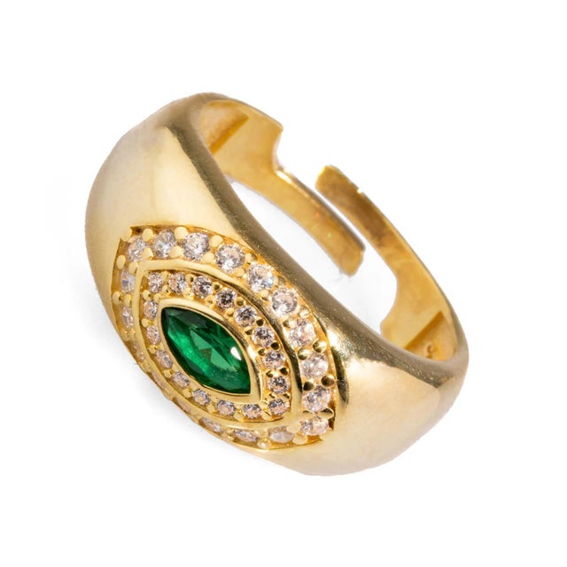 Contemporary Emerald & Diamond Gold Vermeil Statement Ring, Size 8 For Sale - Image 3 of 7