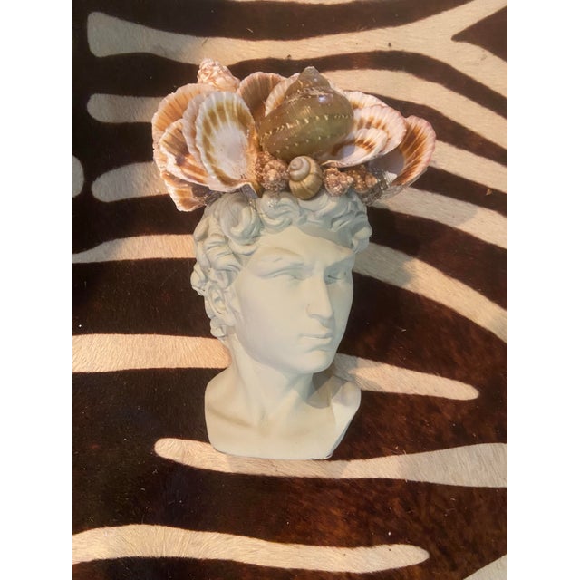 Shell-Encrusted Bust in Farrow & Ball “Blue Gray” For Sale - Image 9 of 12