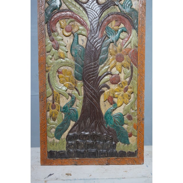 Mid-Century Modern Vintage Hand-Carved Tree of Life Door Panel – Colorful Spiritual Wall Art / Sliding Barn Door 84x36 For Sale - Image 3 of 7