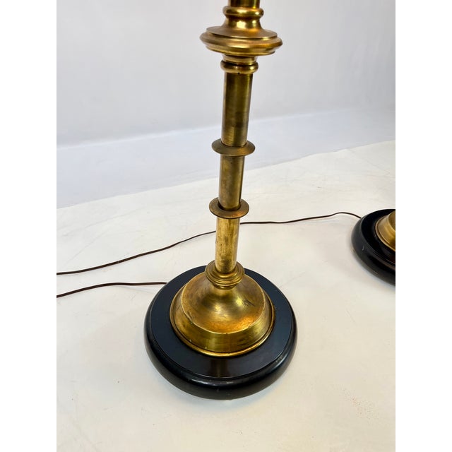 Mid 20th Century Neoclassical 10-Light Brass Candelabra Floor Lamps With Shades - a Pair For Sale - Image 13 of 17