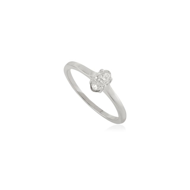 14k Solid Gold Prong Set Natural Oval Diamond Proposal Ring Size 5.5 For Sale - Image 4 of 14