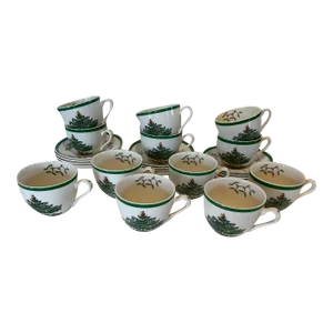 1980s Spode “Christmas Tree” Teacups & Saucers Set- 24 Pieces