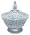 Anchor Hocking lidded candy dish in the Wexford pattern with pressed glass featuring a distinctive diamond and fan design.