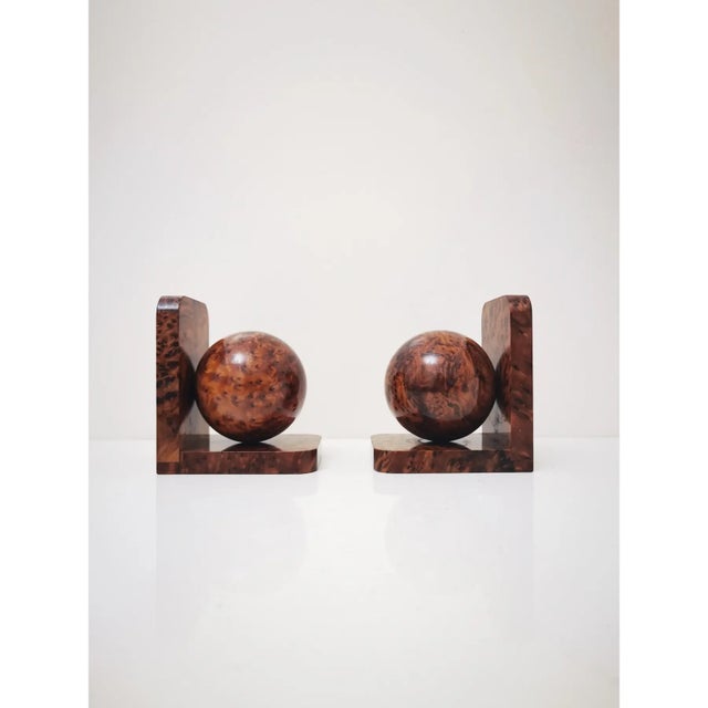 Art Deco Art Deco Bookends in Polished Burl Wood - A Pair For Sale - Image 3 of 7