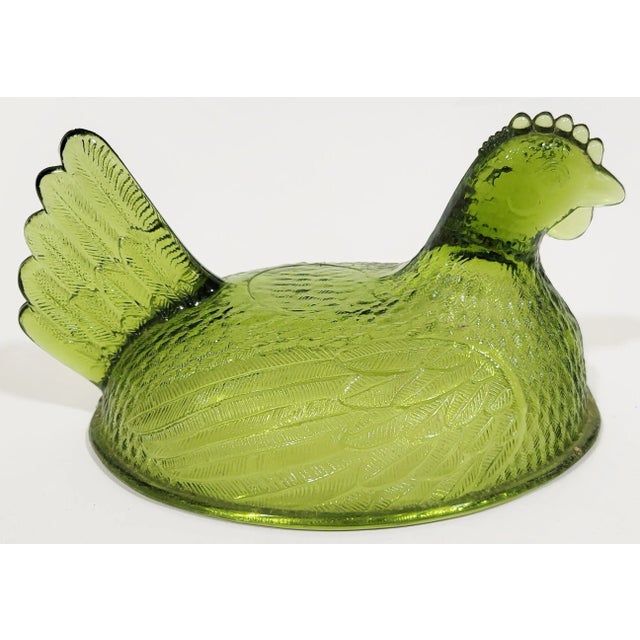 Large Vintage Mid-Century Green Glass Lidded Bowl Hen on Nest Serving Dish For Sale - Image 10 of 12